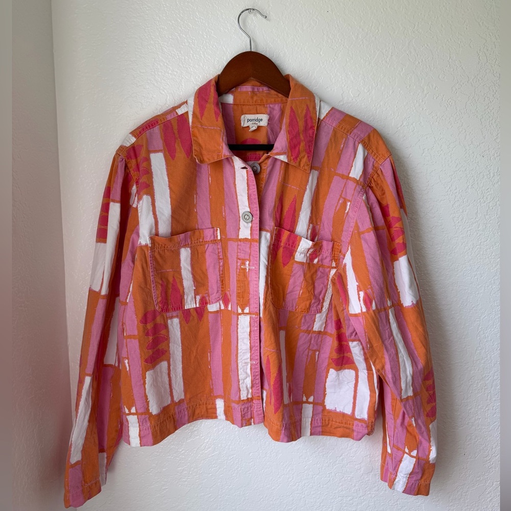 Anthropologie Porridge Ria Printed Shirt Jacket in Orange Size XL